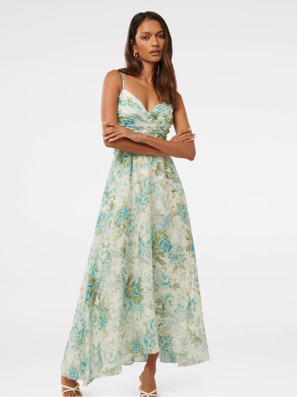 Ever New Mint Floral Ruched-Front Maxi Dress
